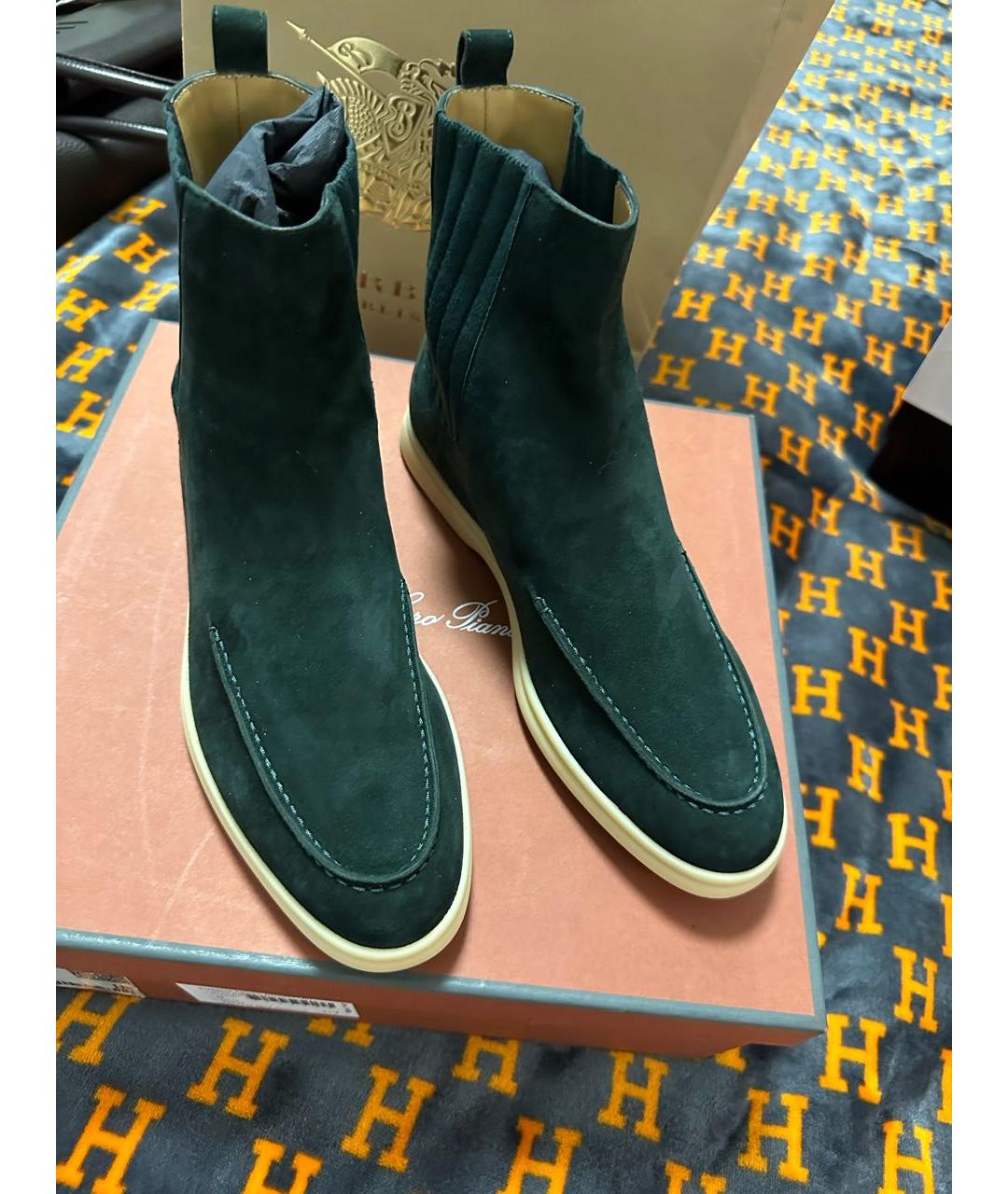 LORO PIANA Зеленые замшевые полусапоги, фото 7