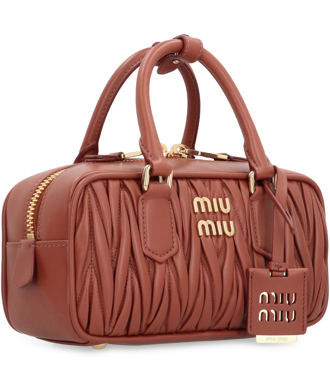 MIU MIU Коралловая кожаная сумка с короткими ручками, фото 3