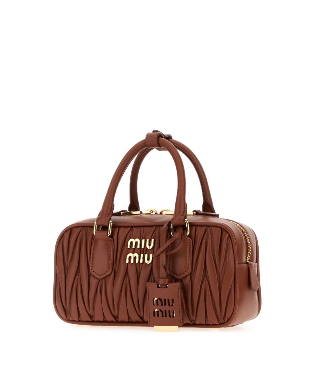 MIU MIU Коралловая кожаная сумка с короткими ручками, фото 2