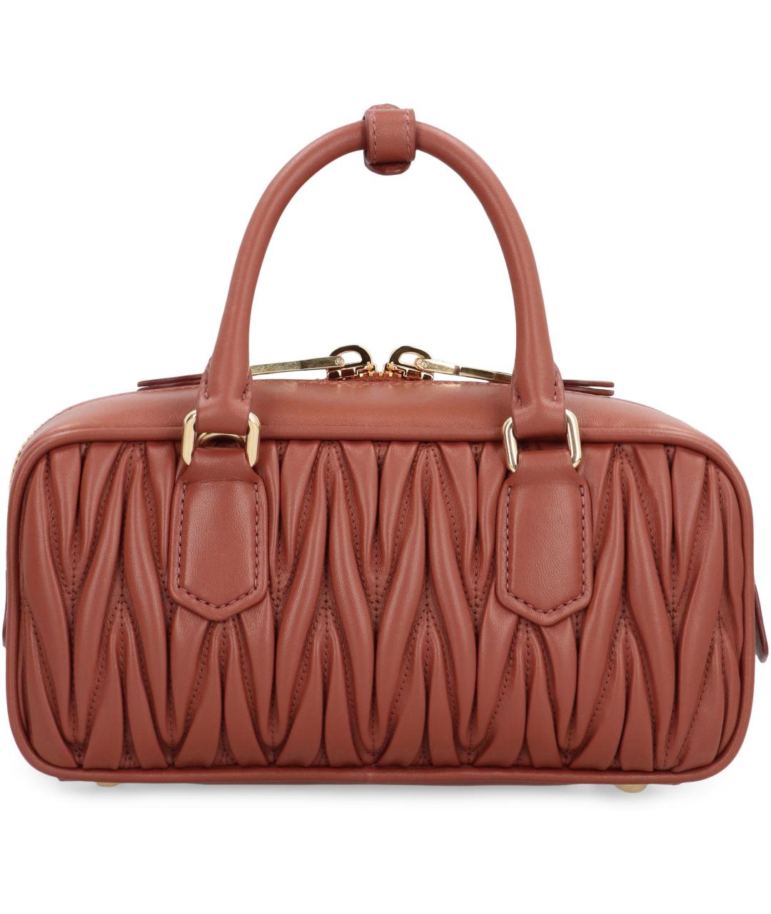 MIU MIU Коралловая кожаная сумка с короткими ручками, фото 4