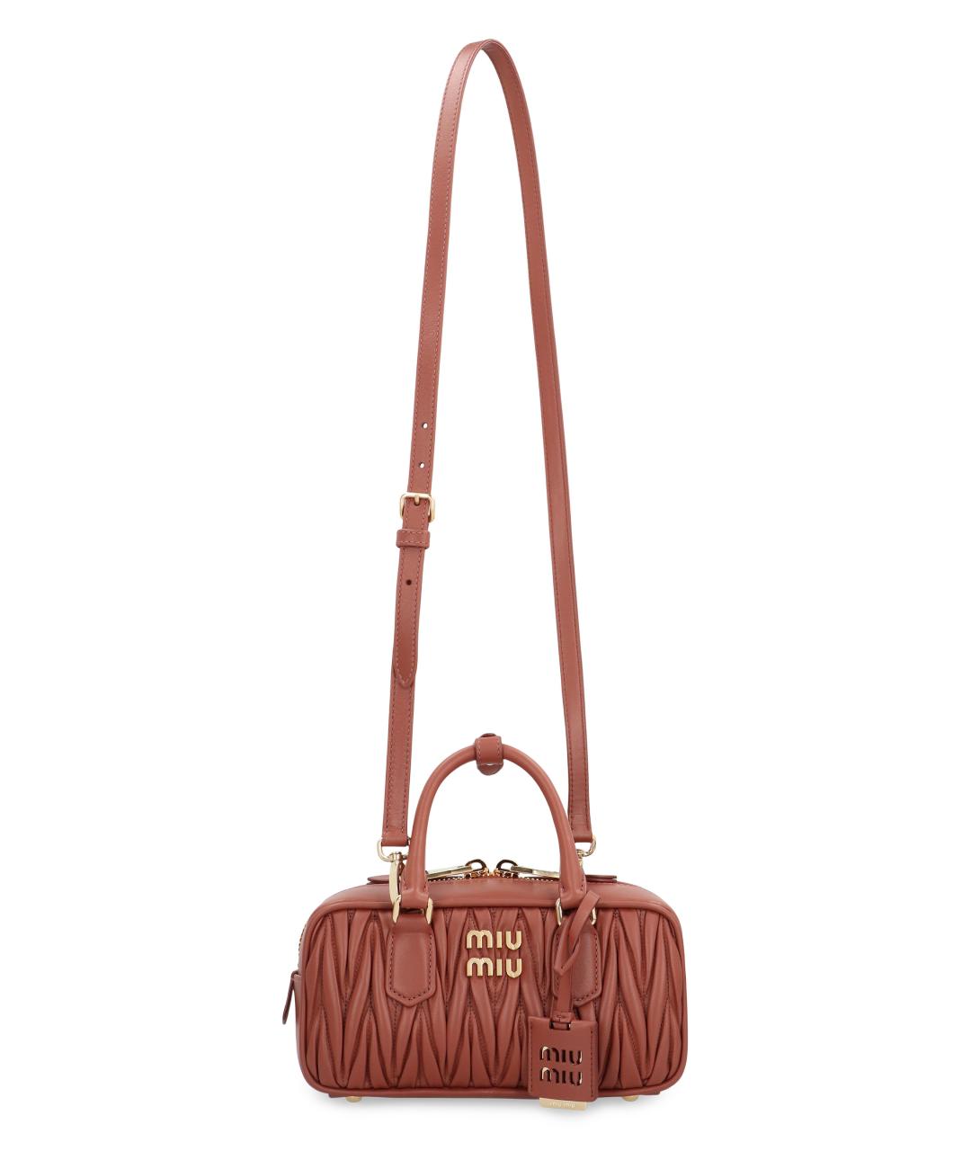 MIU MIU Коралловая кожаная сумка с короткими ручками, фото 5