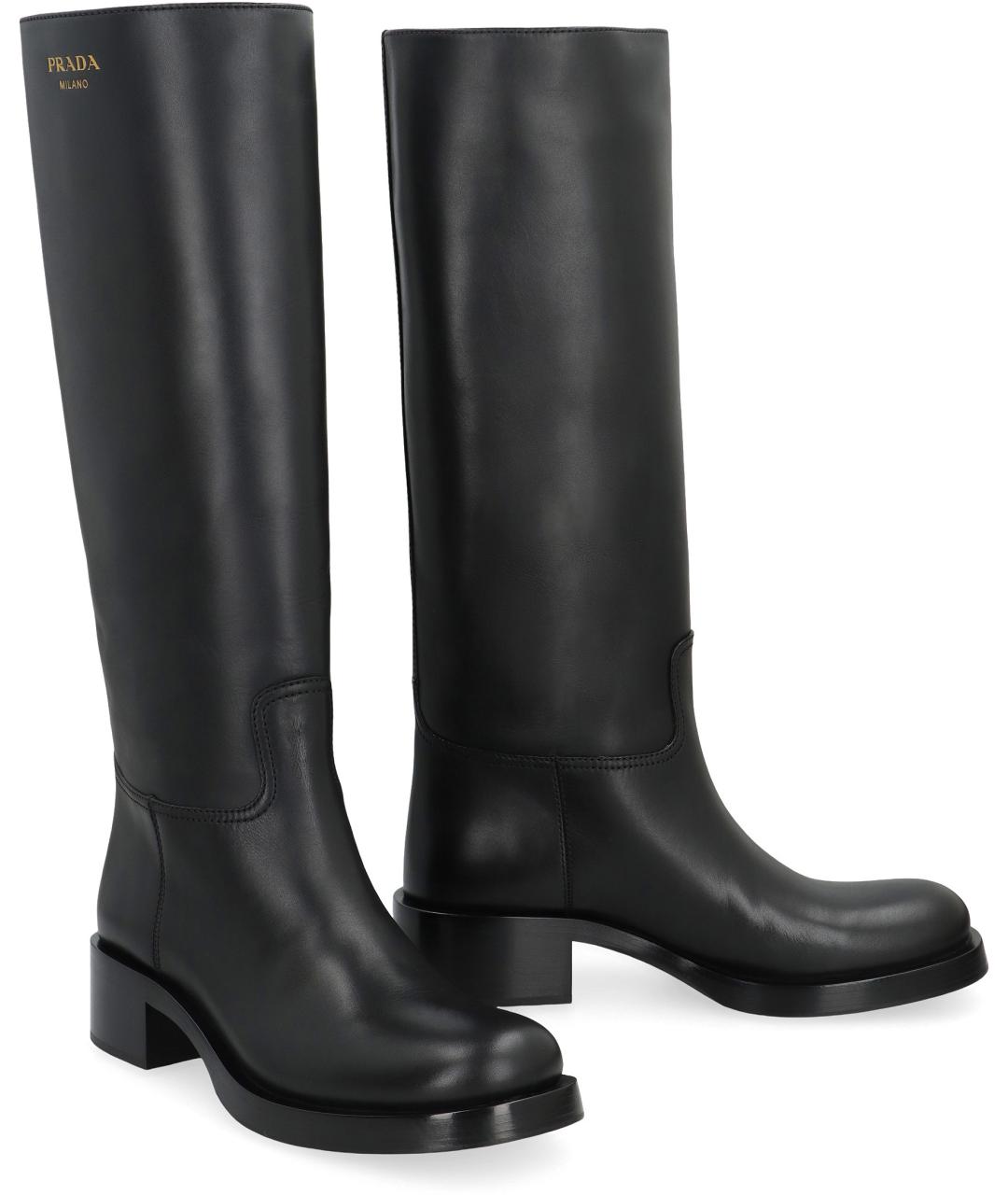 PRADA Черные кожаные сапоги, фото 3