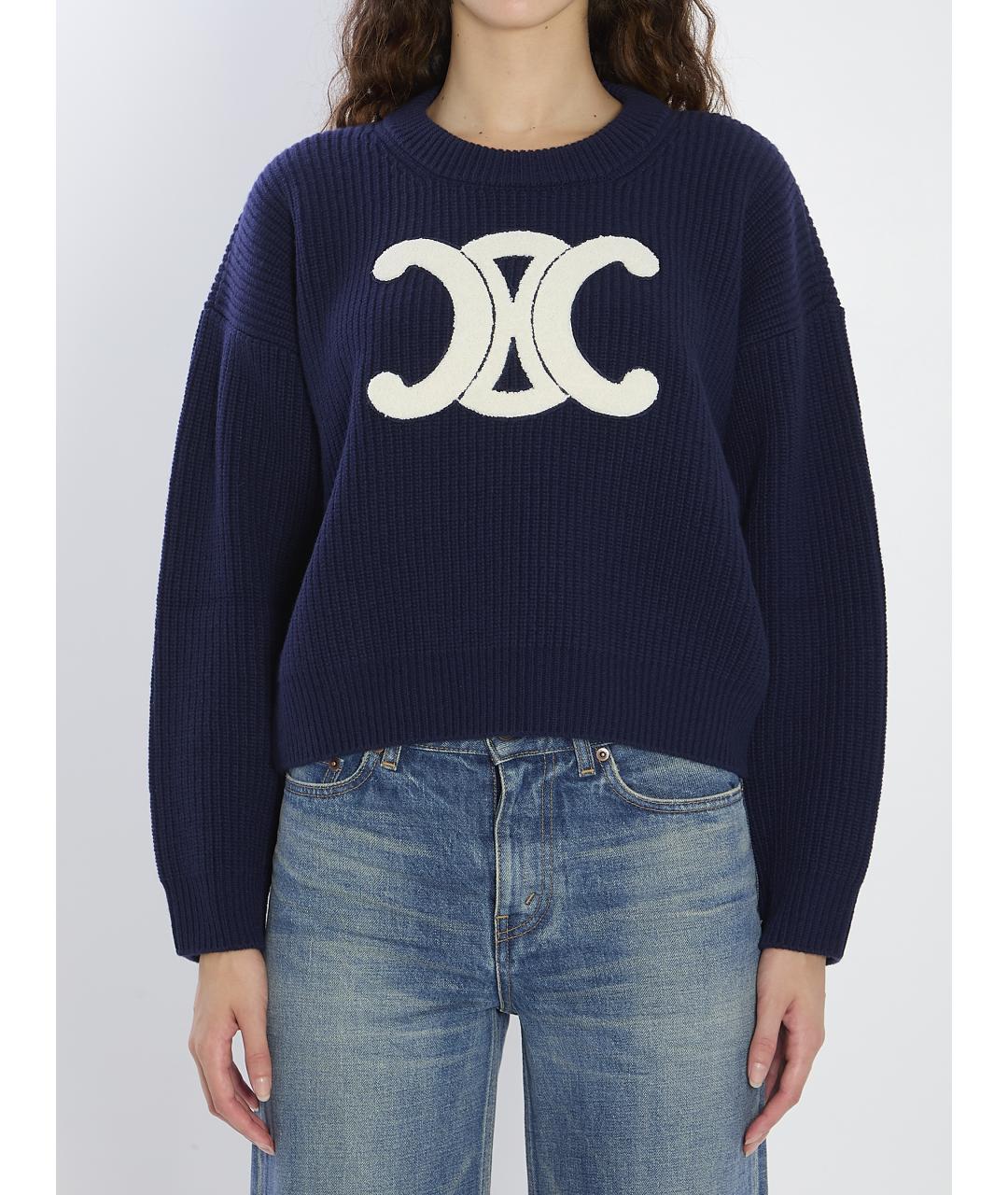 CELINE Синий шерстяной джемпер / свитер, фото 2