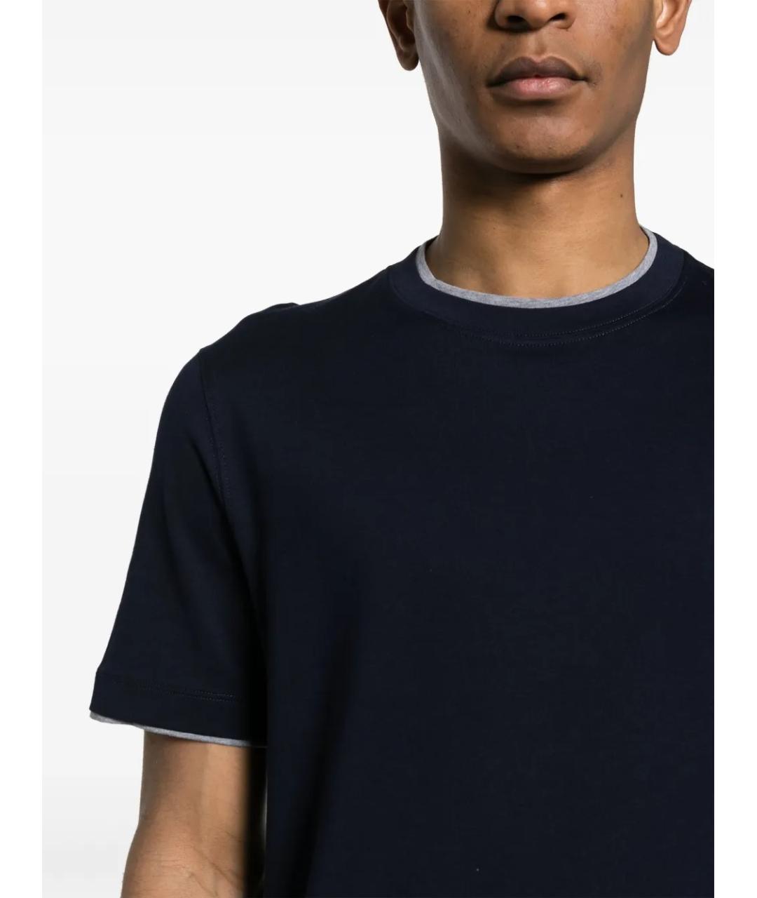 BRUNELLO CUCINELLI Синяя хлопковая футболка, фото 2