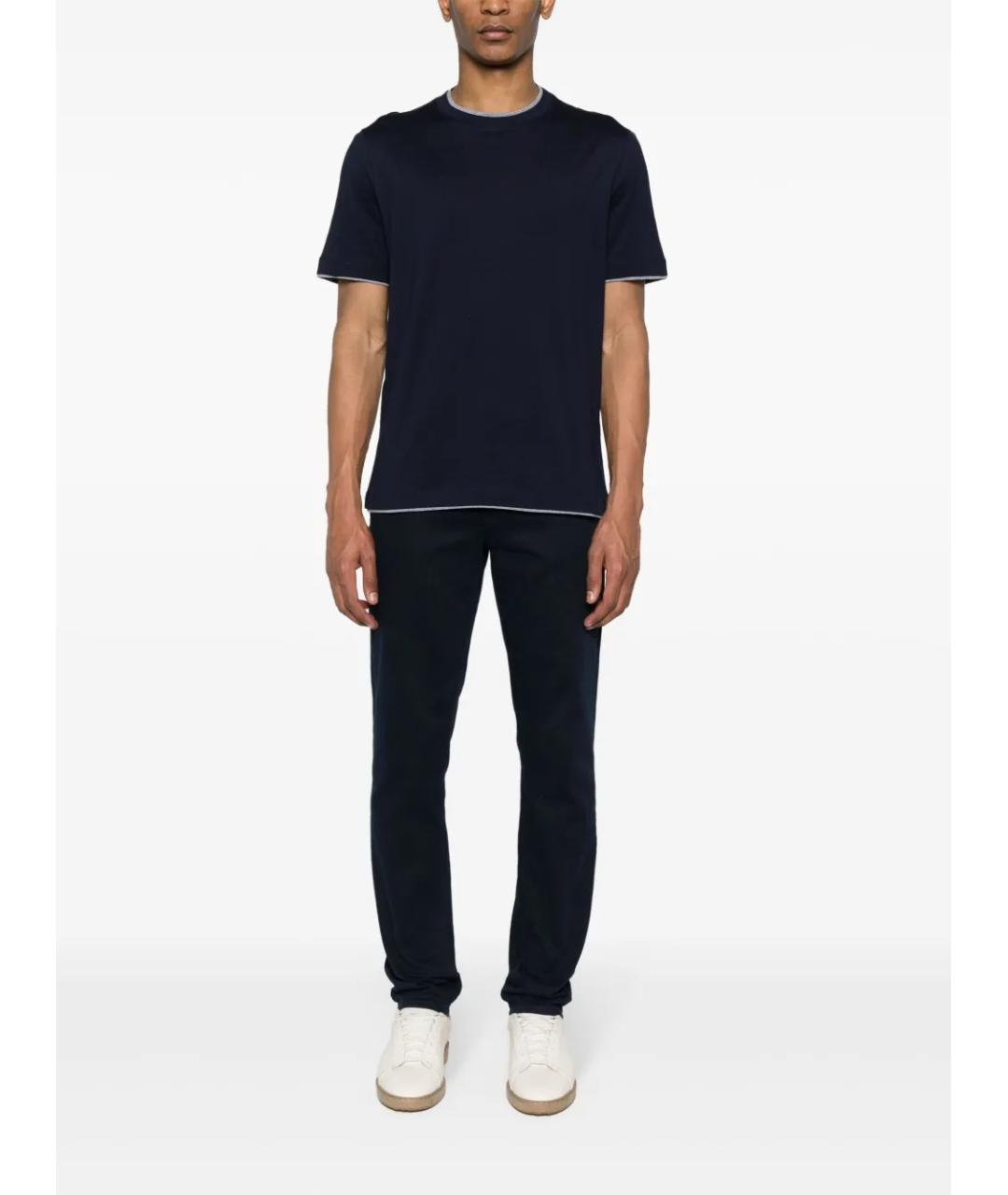 BRUNELLO CUCINELLI Синяя хлопковая футболка, фото 3