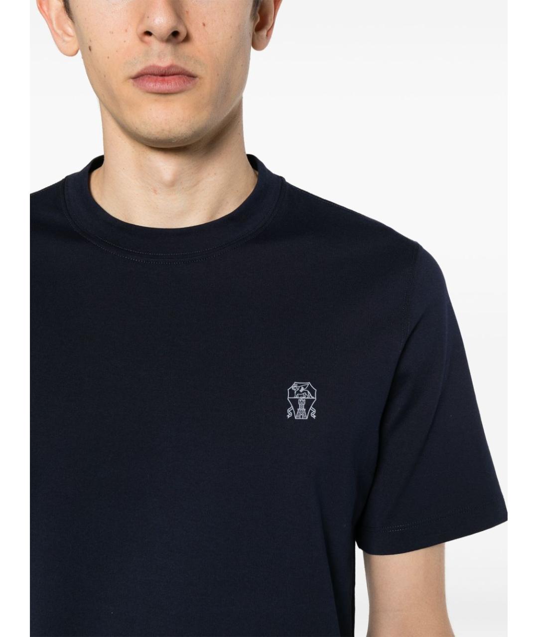 BRUNELLO CUCINELLI Синяя хлопковая футболка, фото 4