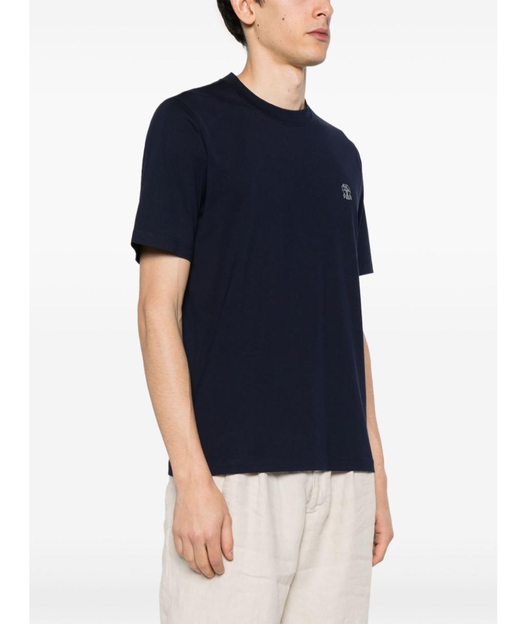 BRUNELLO CUCINELLI Синяя хлопковая футболка, фото 2