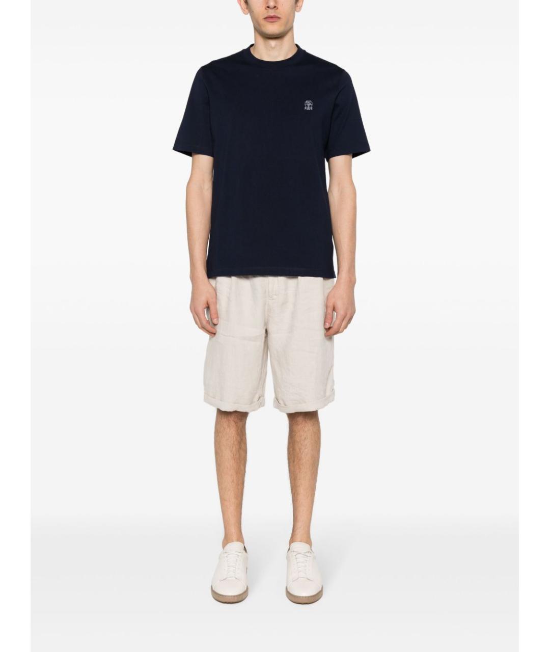 BRUNELLO CUCINELLI Синяя хлопковая футболка, фото 5