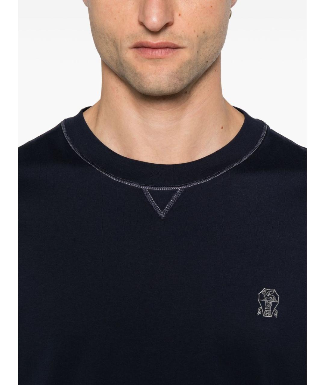 BRUNELLO CUCINELLI Синяя хлопковая футболка, фото 4