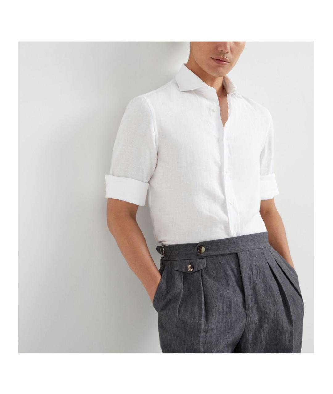 BRUNELLO CUCINELLI Белая льняная кэжуал рубашка, фото 4