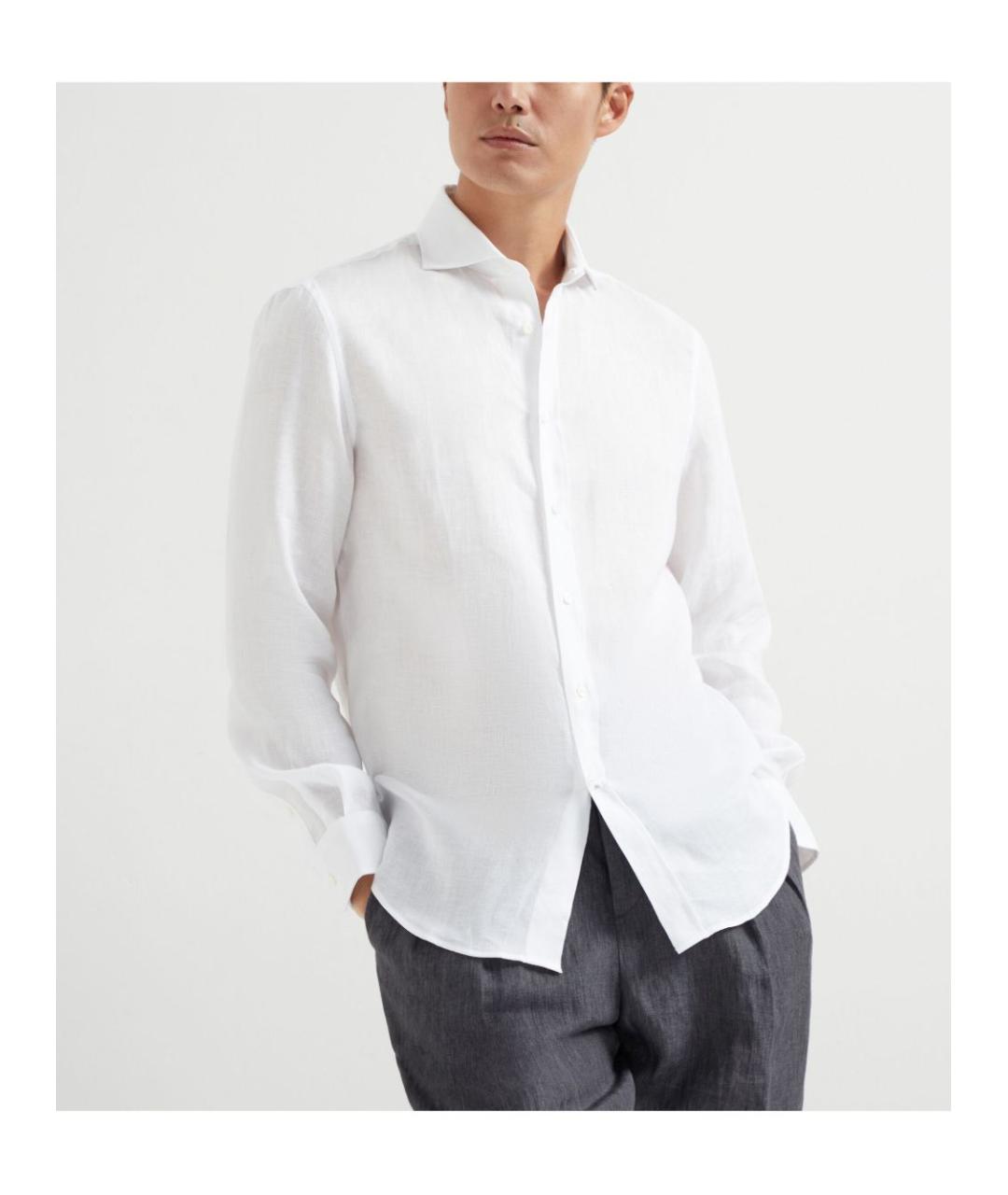 BRUNELLO CUCINELLI Белая льняная кэжуал рубашка, фото 5