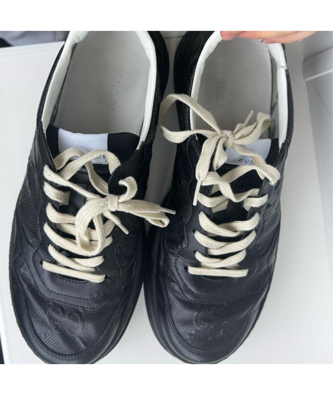 GUCCI Черные кожаные низкие кроссовки / кеды, фото 3