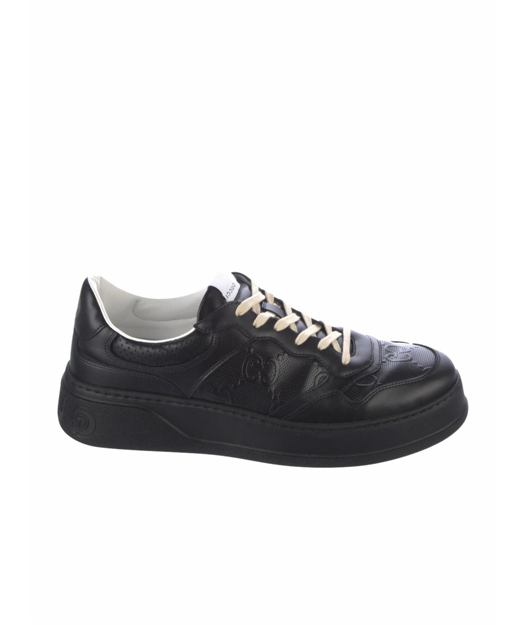 GUCCI Черные кожаные низкие кроссовки / кеды, фото 1