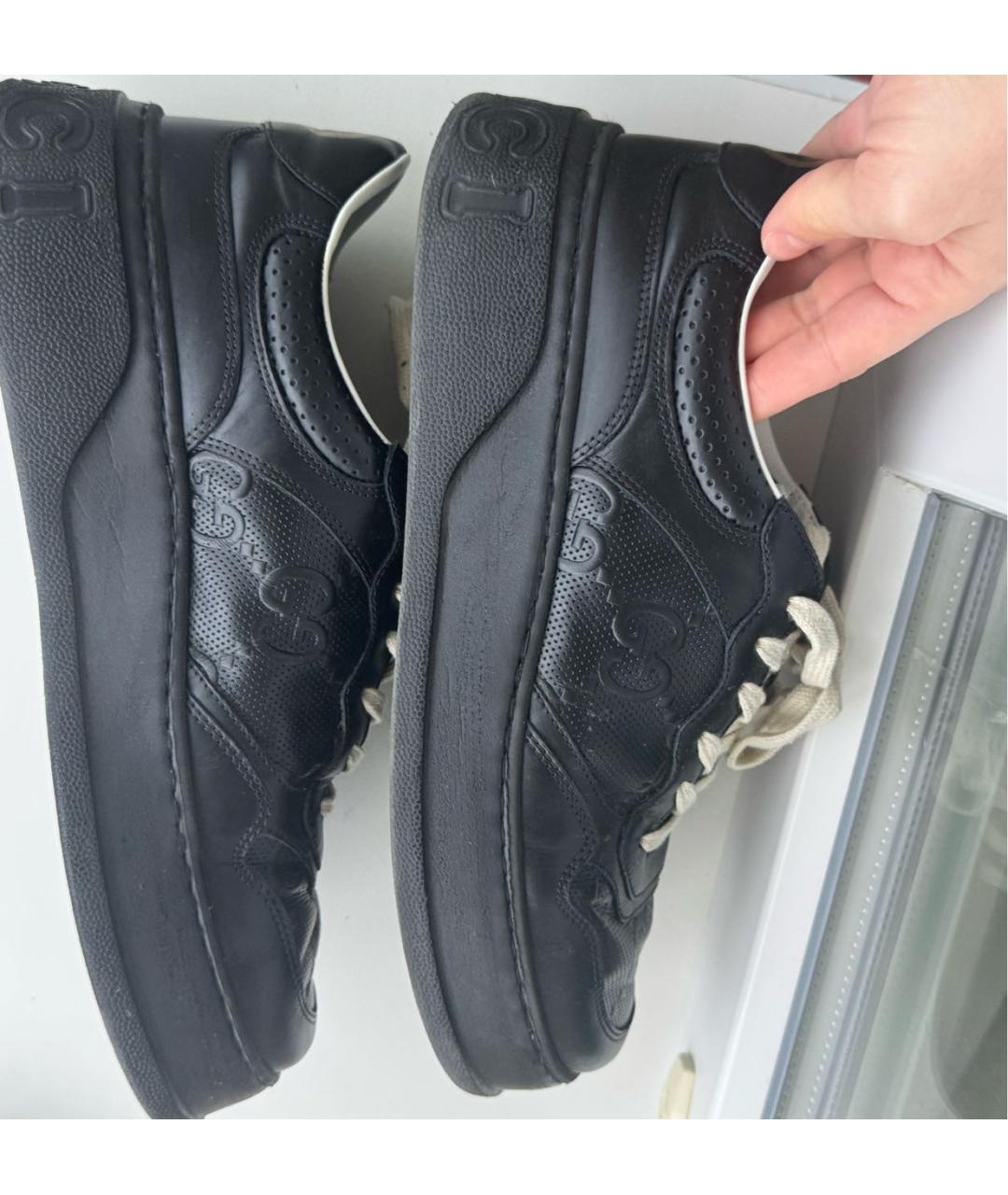 GUCCI Черные кожаные низкие кроссовки / кеды, фото 9