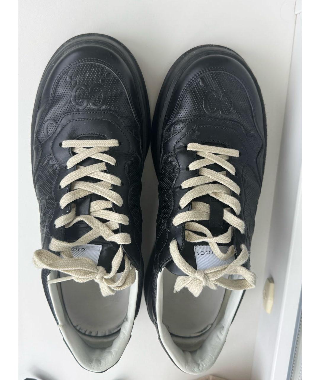 GUCCI Черные кожаные низкие кроссовки / кеды, фото 2