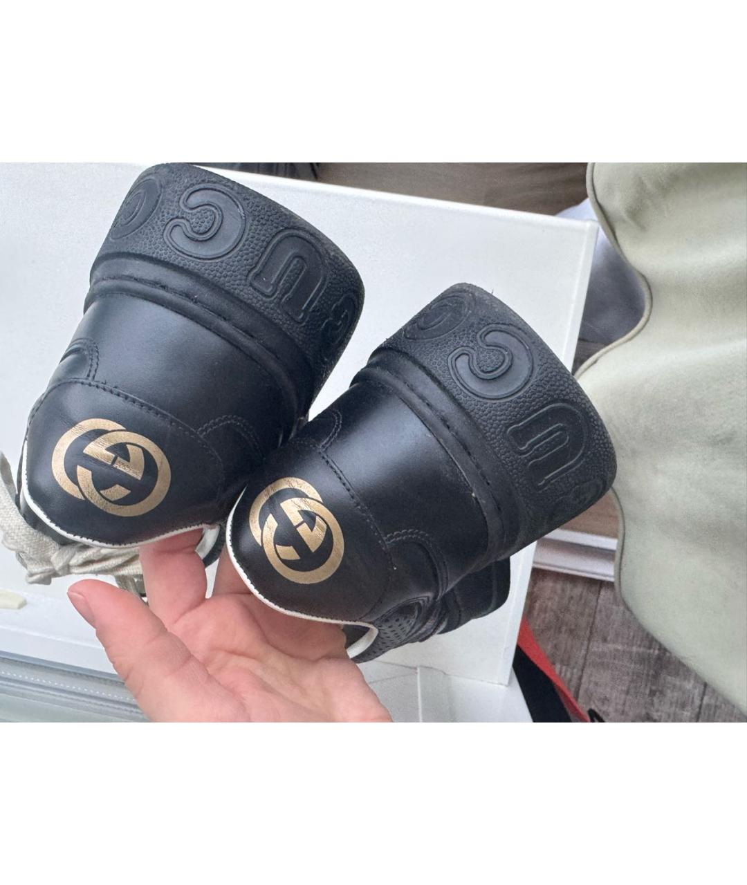 GUCCI Черные кожаные низкие кроссовки / кеды, фото 4