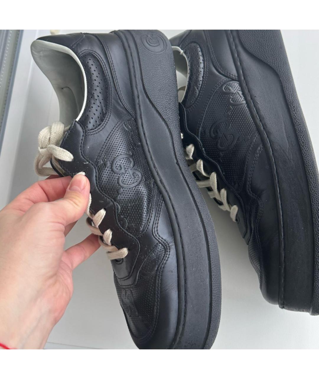GUCCI Черные кожаные низкие кроссовки / кеды, фото 5