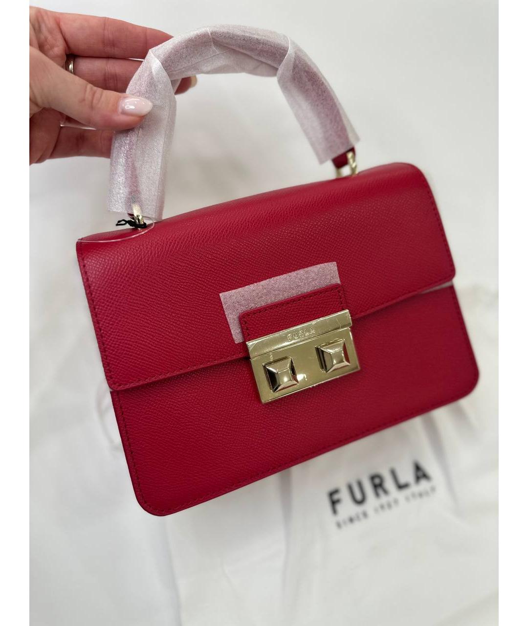 FURLA Красная кожаная сумка с короткими ручками, фото 3