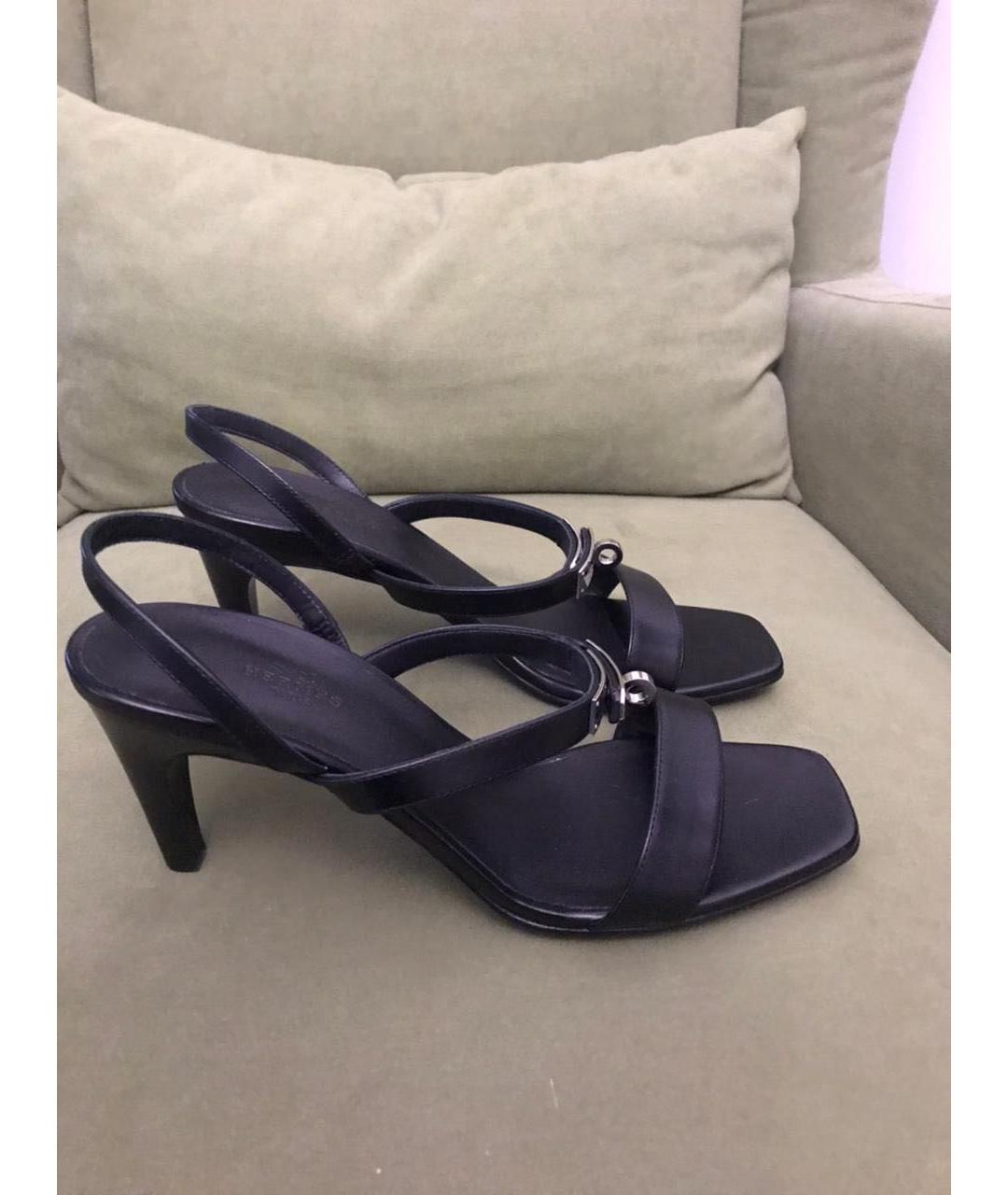 HERMES Черные кожаные босоножки, фото 9