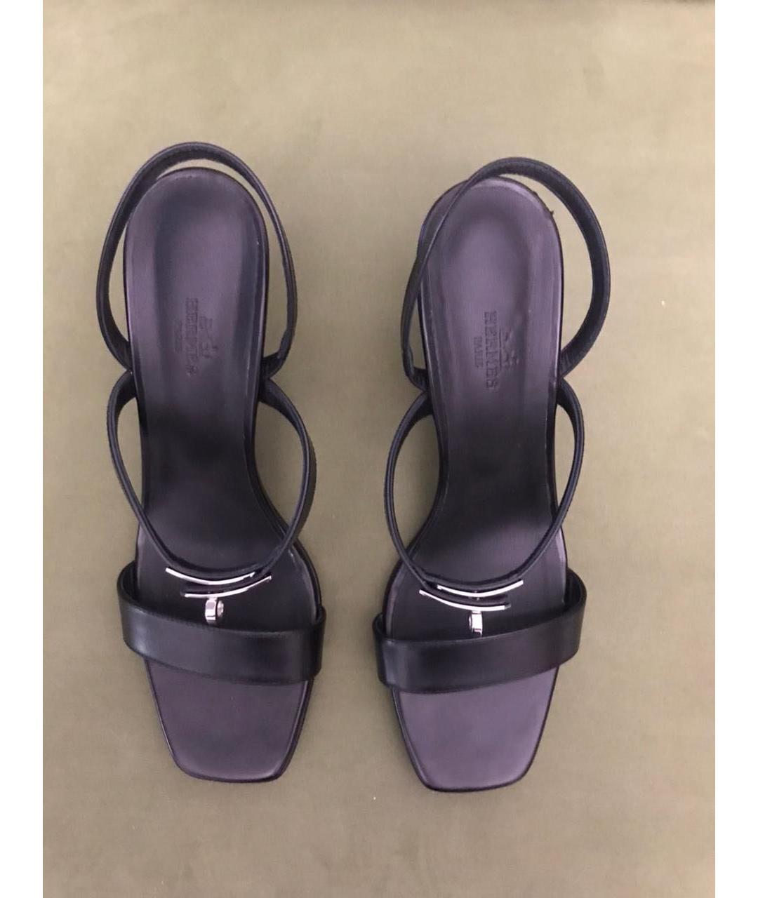 HERMES Черные кожаные босоножки, фото 3