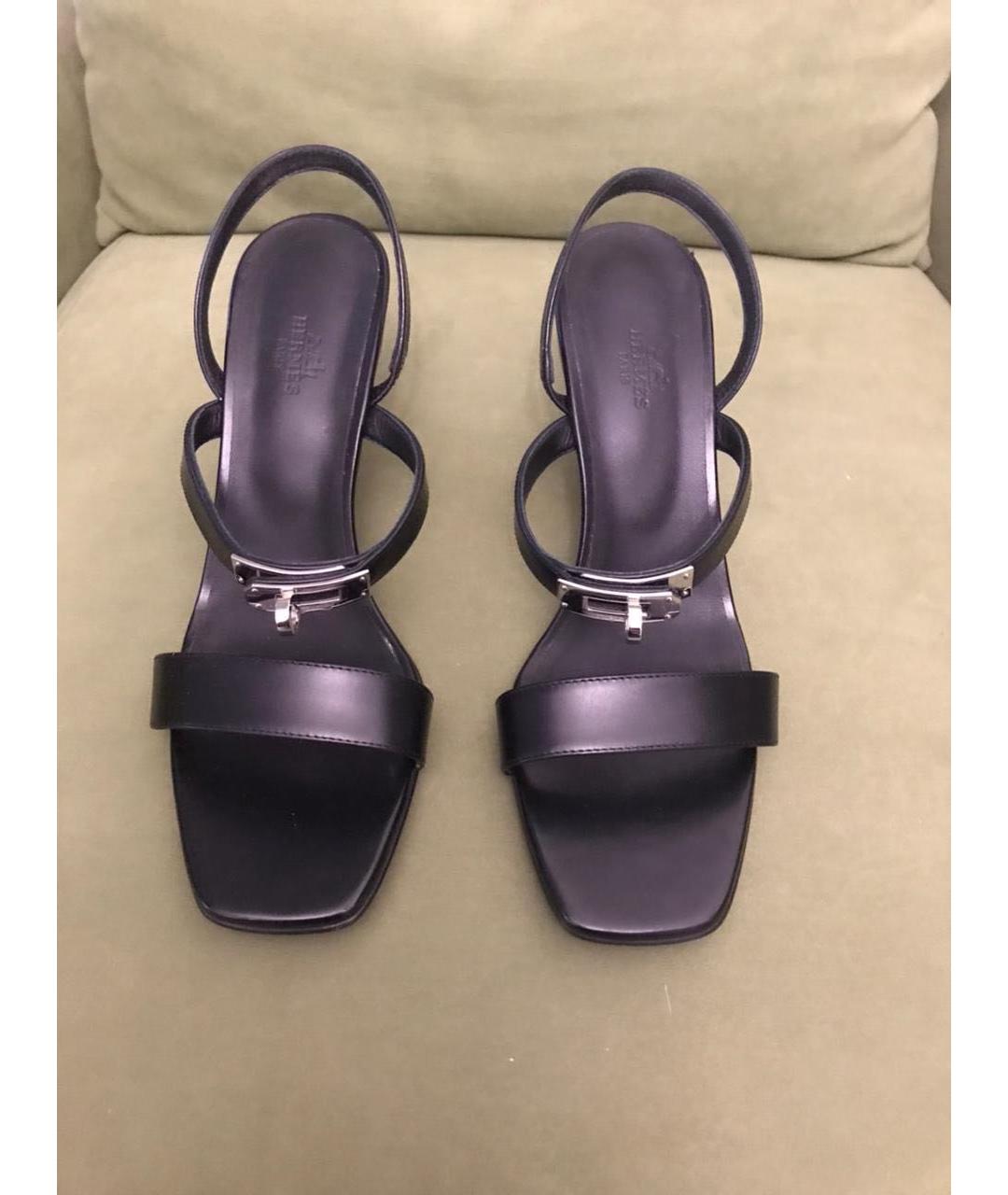 HERMES Черные кожаные босоножки, фото 2