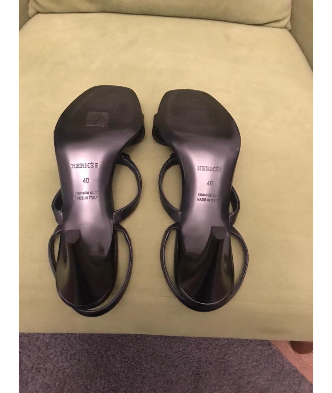 HERMES Черные кожаные босоножки, фото 5