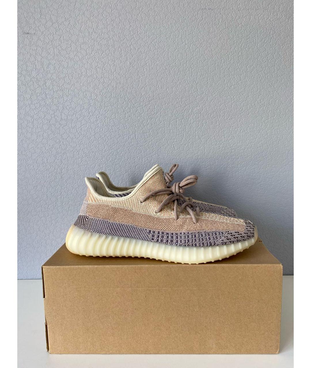 ADIDAS YEEZY Бежевые текстильные низкие кроссовки / кеды, фото 3