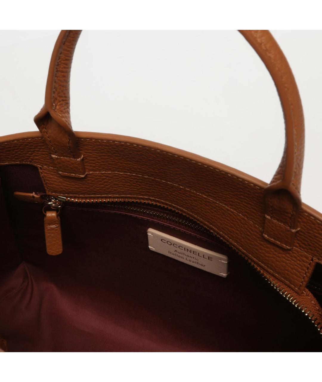 COCCINELLE Коричневая кожаная сумка с короткими ручками, фото 3