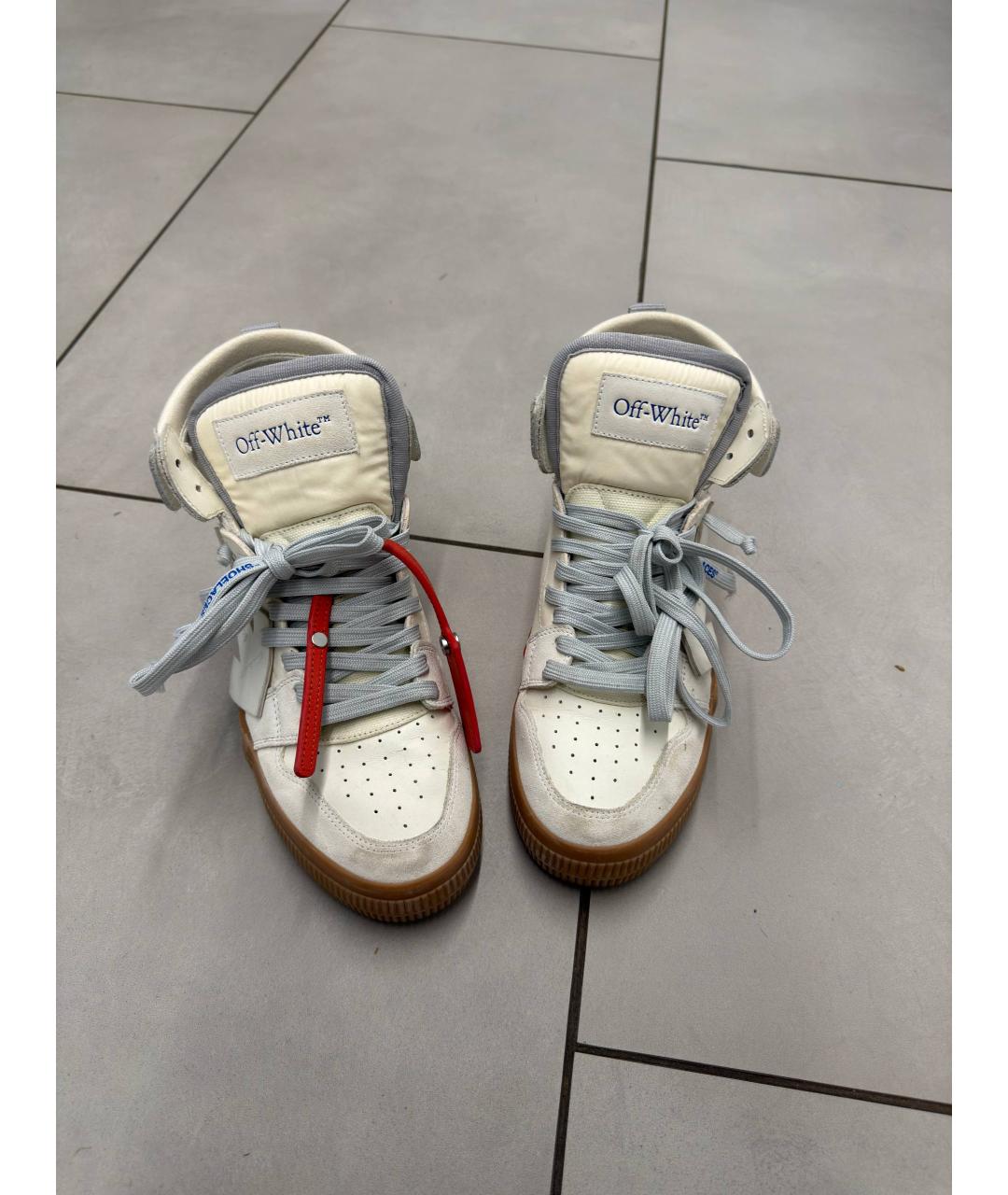 OFF-WHITE Белые кожаные высокие кроссовки / кеды, фото 2