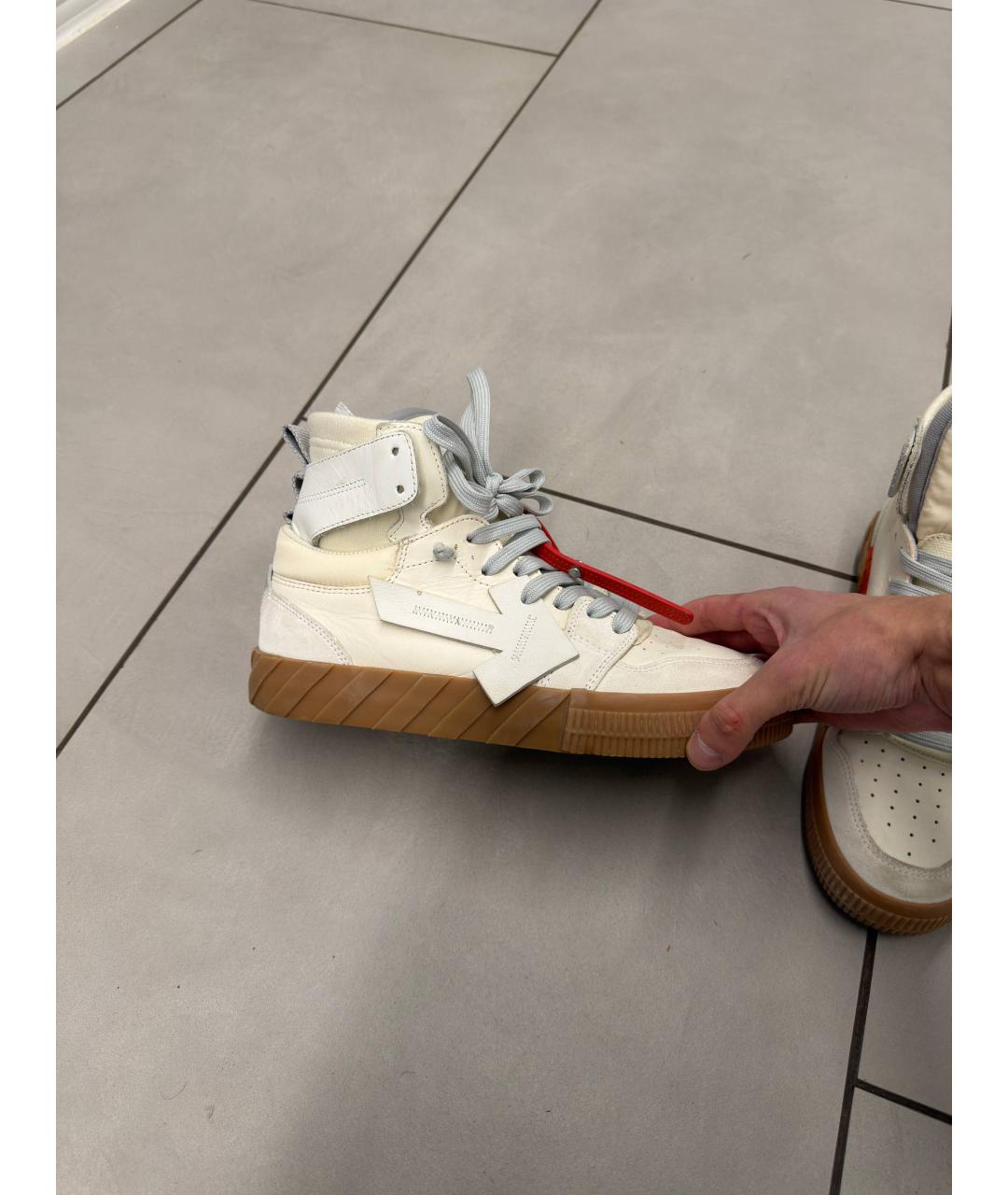 OFF-WHITE Белые кожаные высокие кроссовки / кеды, фото 3