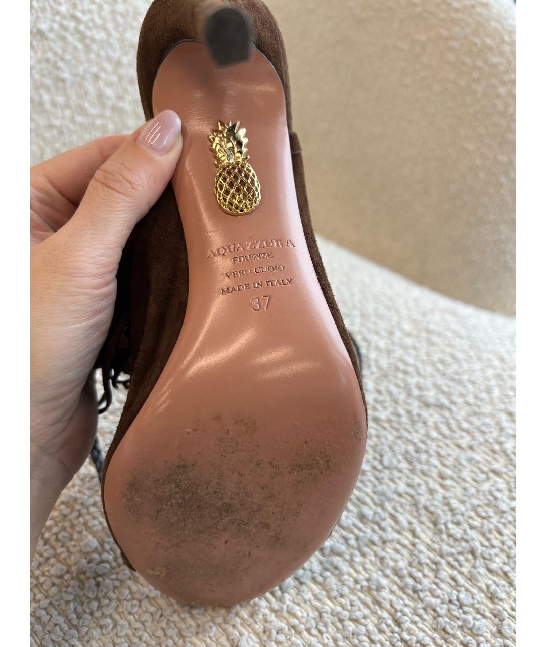 AQUAZZURA Коричневые замшевые босоножки, фото 7