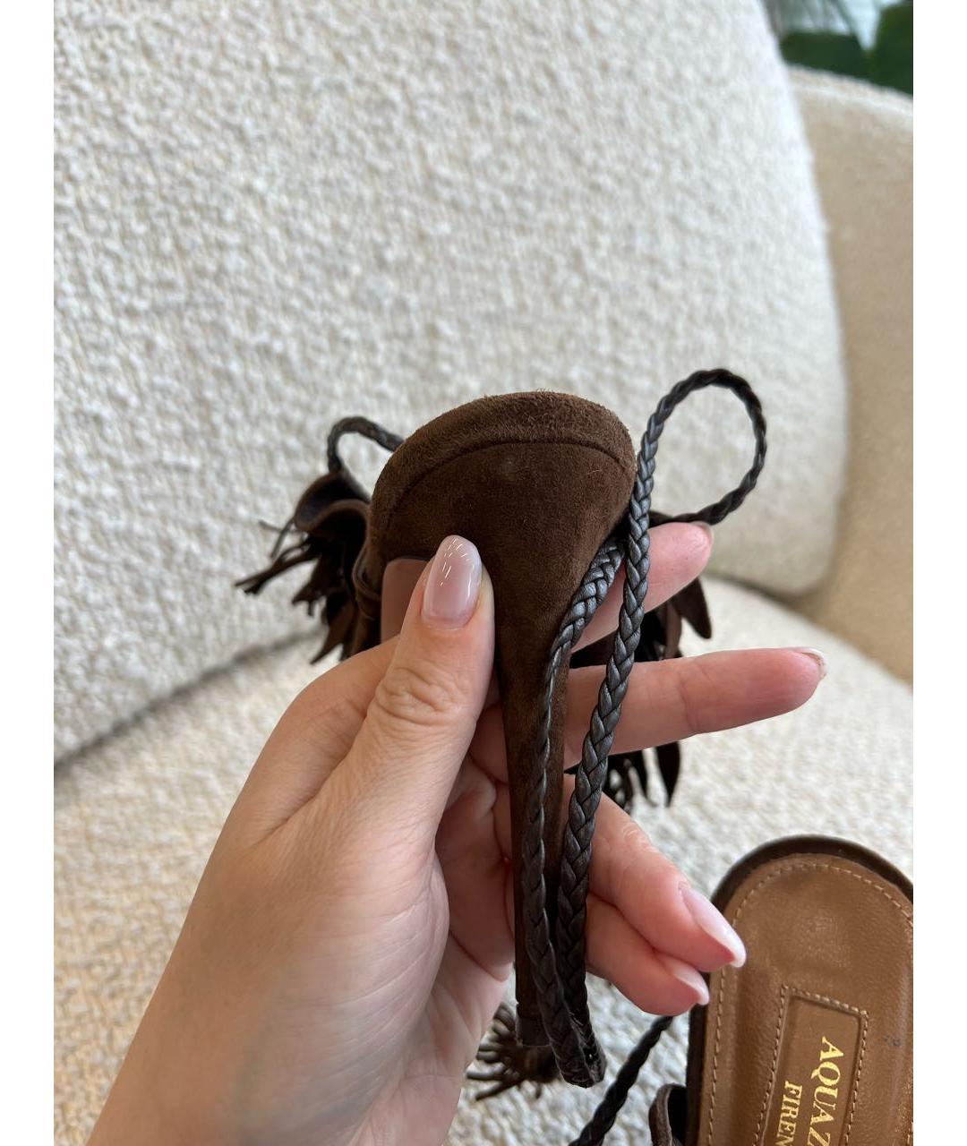 AQUAZZURA Коричневые замшевые босоножки, фото 6