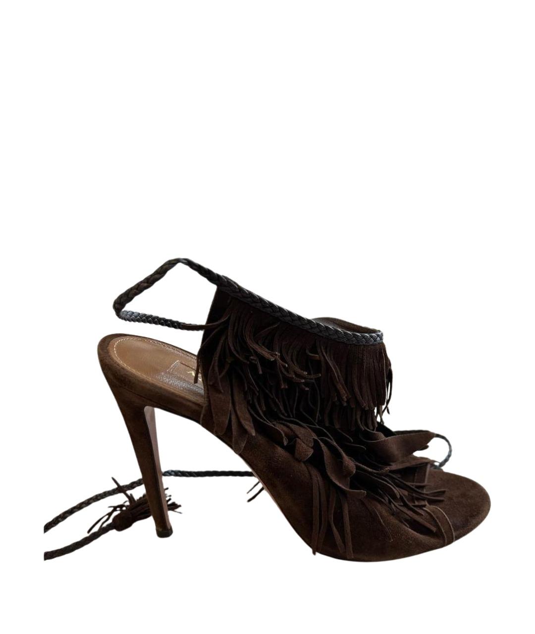 AQUAZZURA Коричневые замшевые босоножки, фото 1