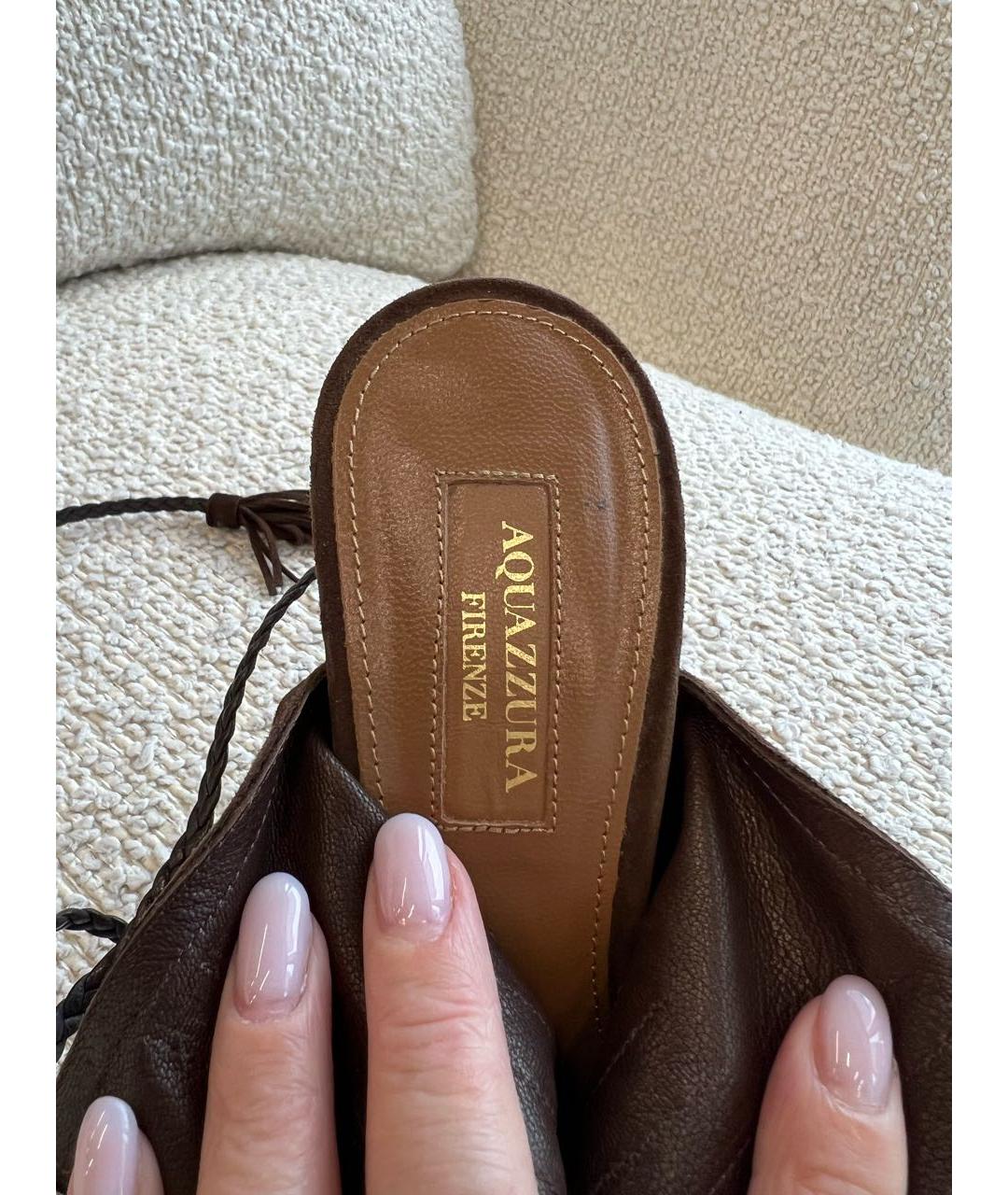 AQUAZZURA Коричневые замшевые босоножки, фото 3