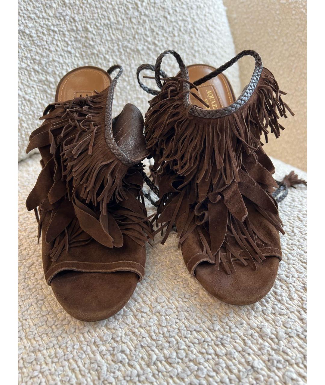 AQUAZZURA Коричневые замшевые босоножки, фото 2
