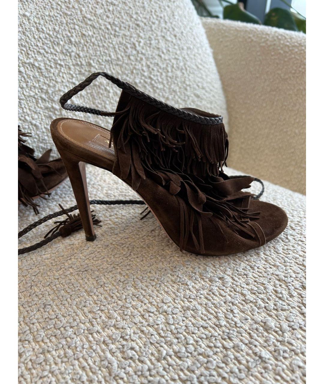 AQUAZZURA Коричневые замшевые босоножки, фото 8