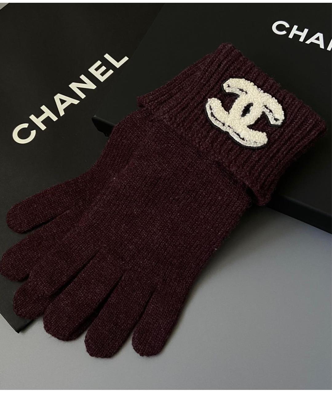 CHANEL Бордовые кашемировые перчатки, фото 3