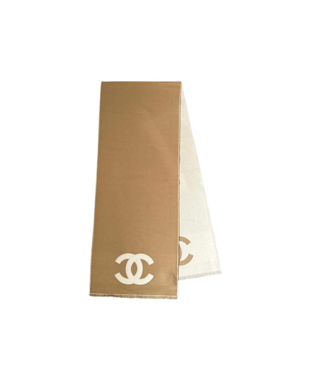 CHANEL Бежевый шерстяной шарф, фото 1