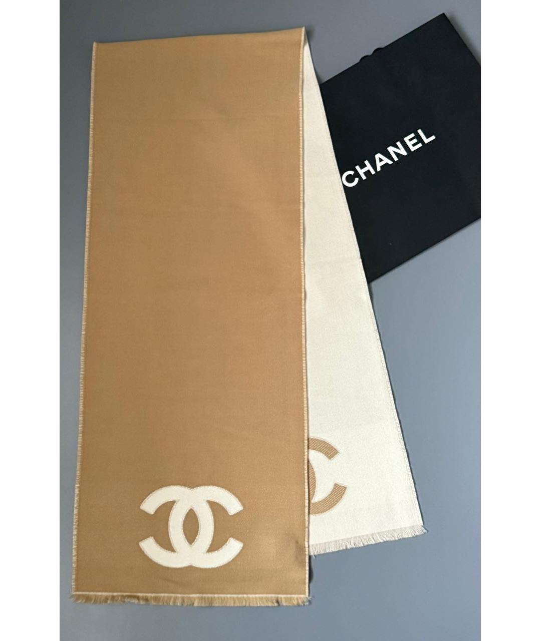 CHANEL Бежевый шерстяной шарф, фото 3