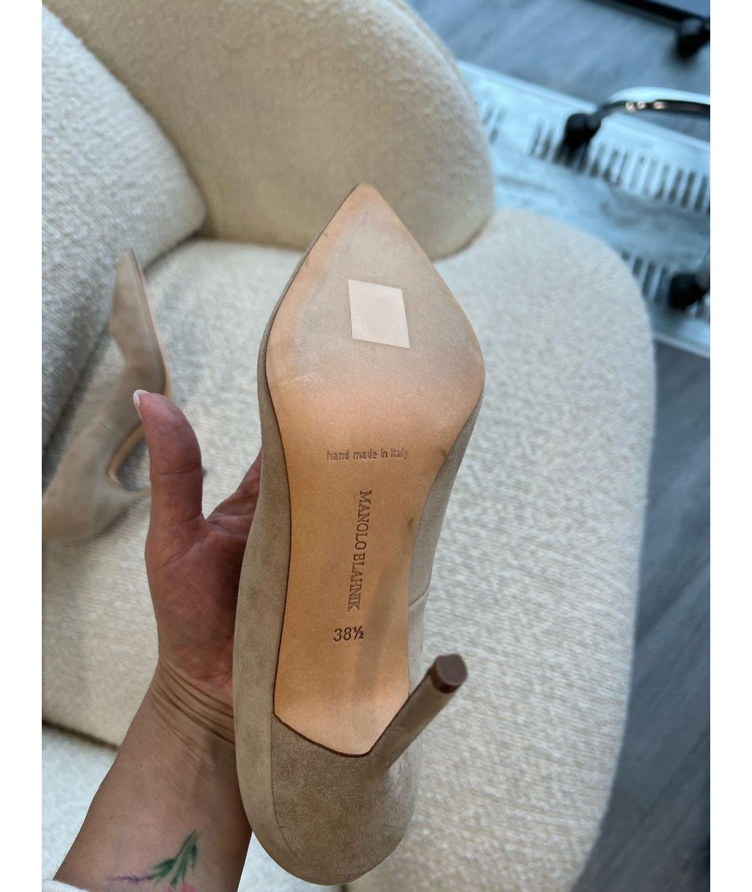 MANOLO BLAHNIK Бежевые замшевые туфли, фото 5