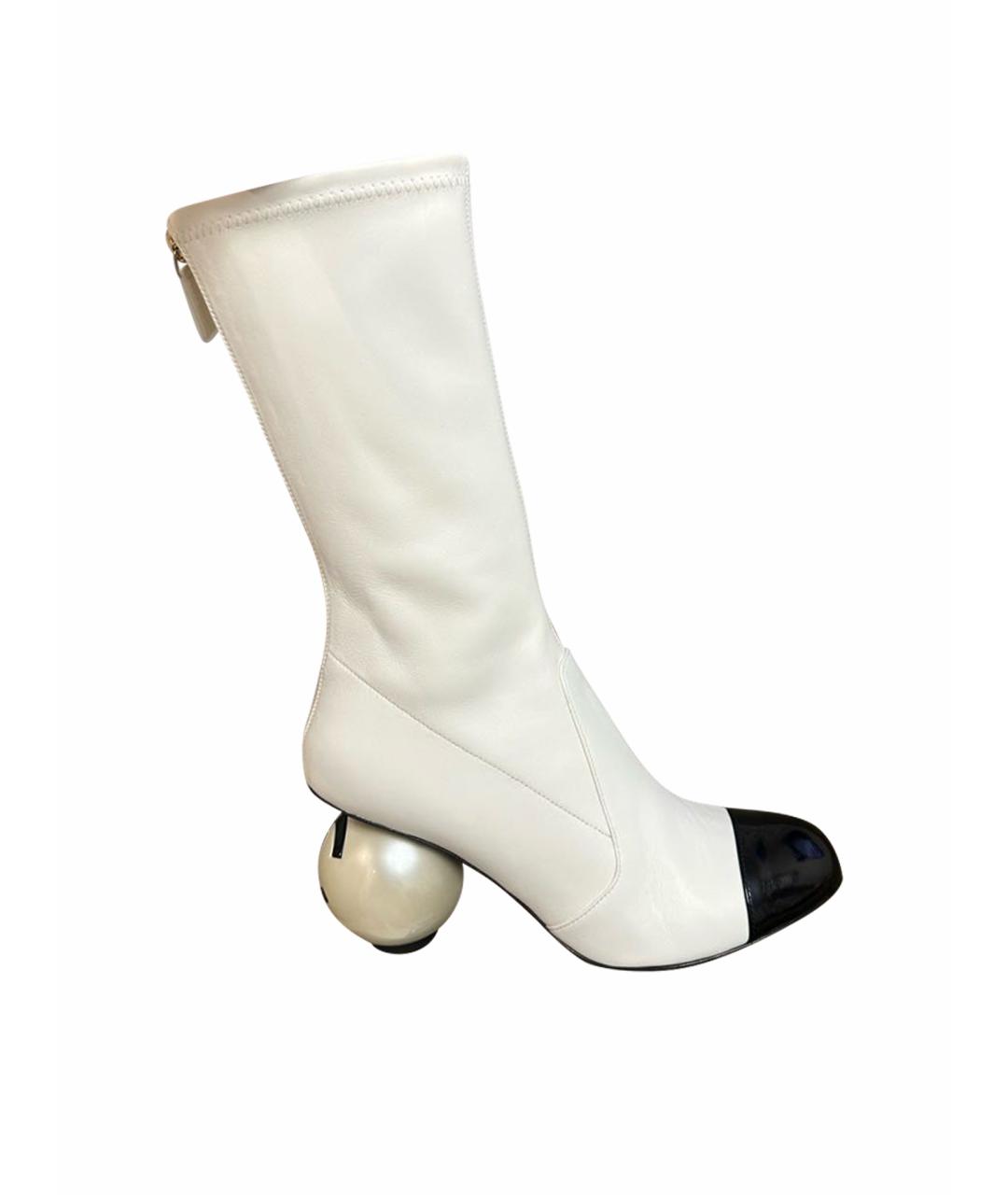 CHANEL Белые кожаные ботильоны, фото 1