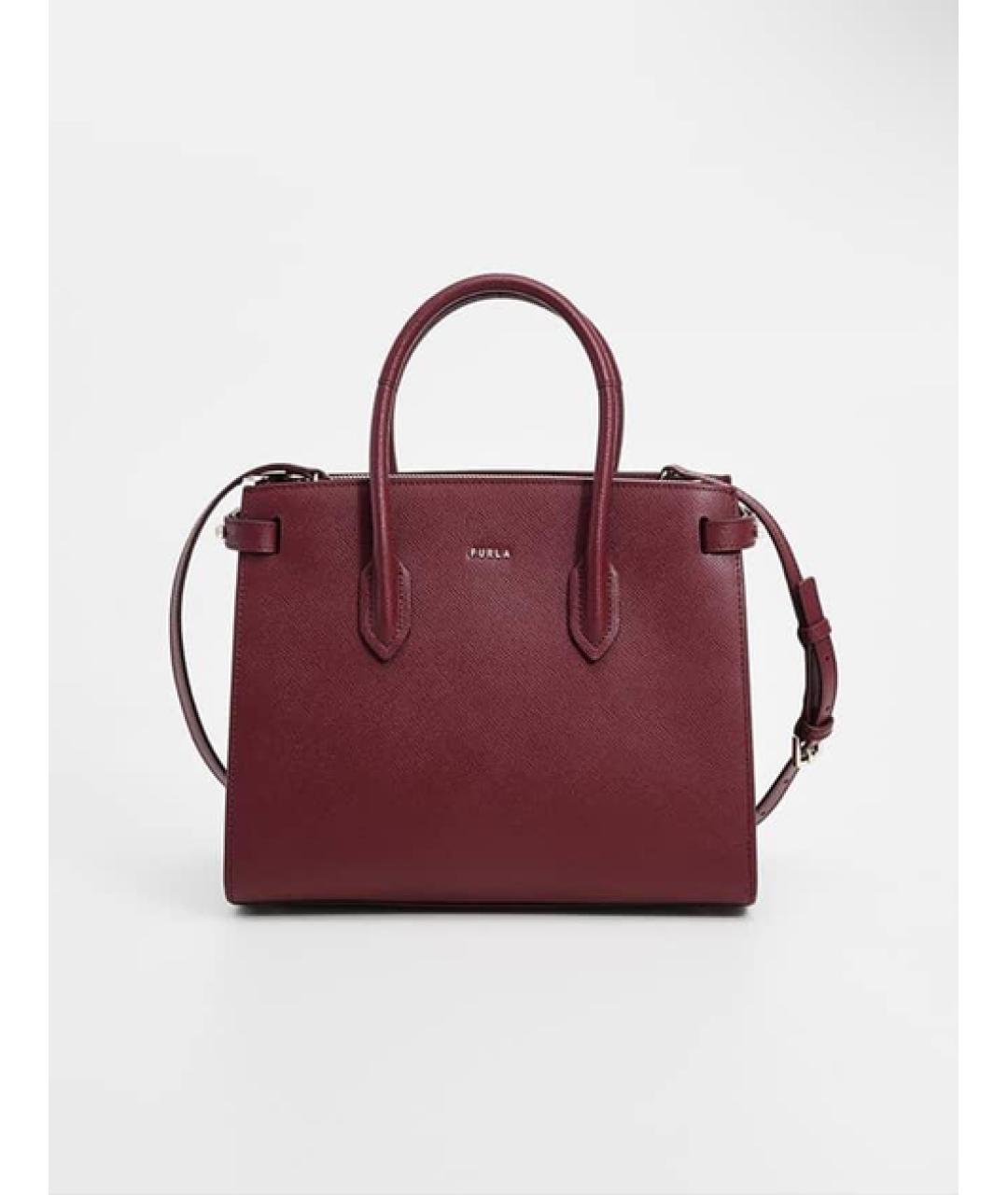 FURLA Бордовая кожаная сумка с короткими ручками, фото 8