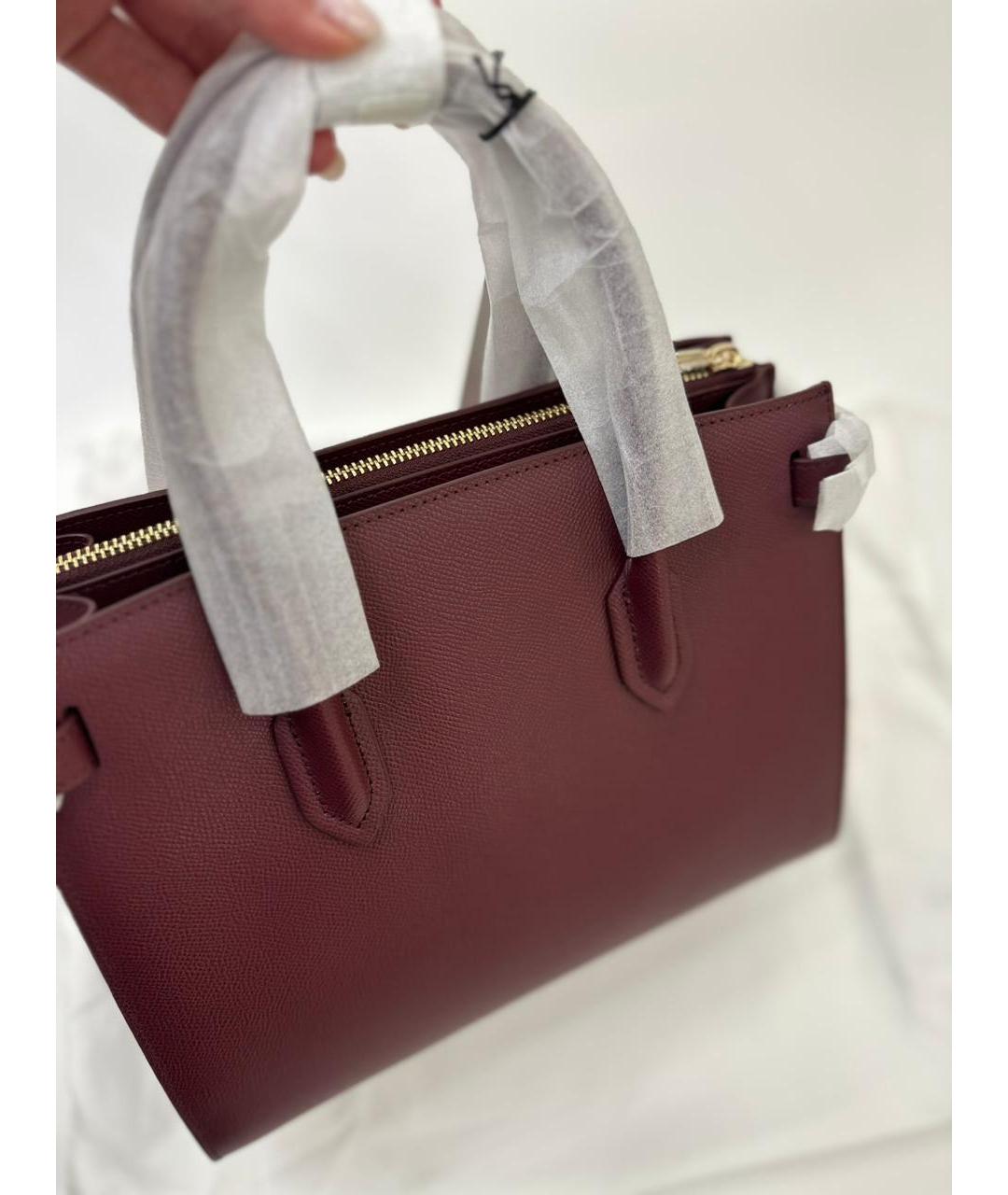 FURLA Бордовая кожаная сумка с короткими ручками, фото 5