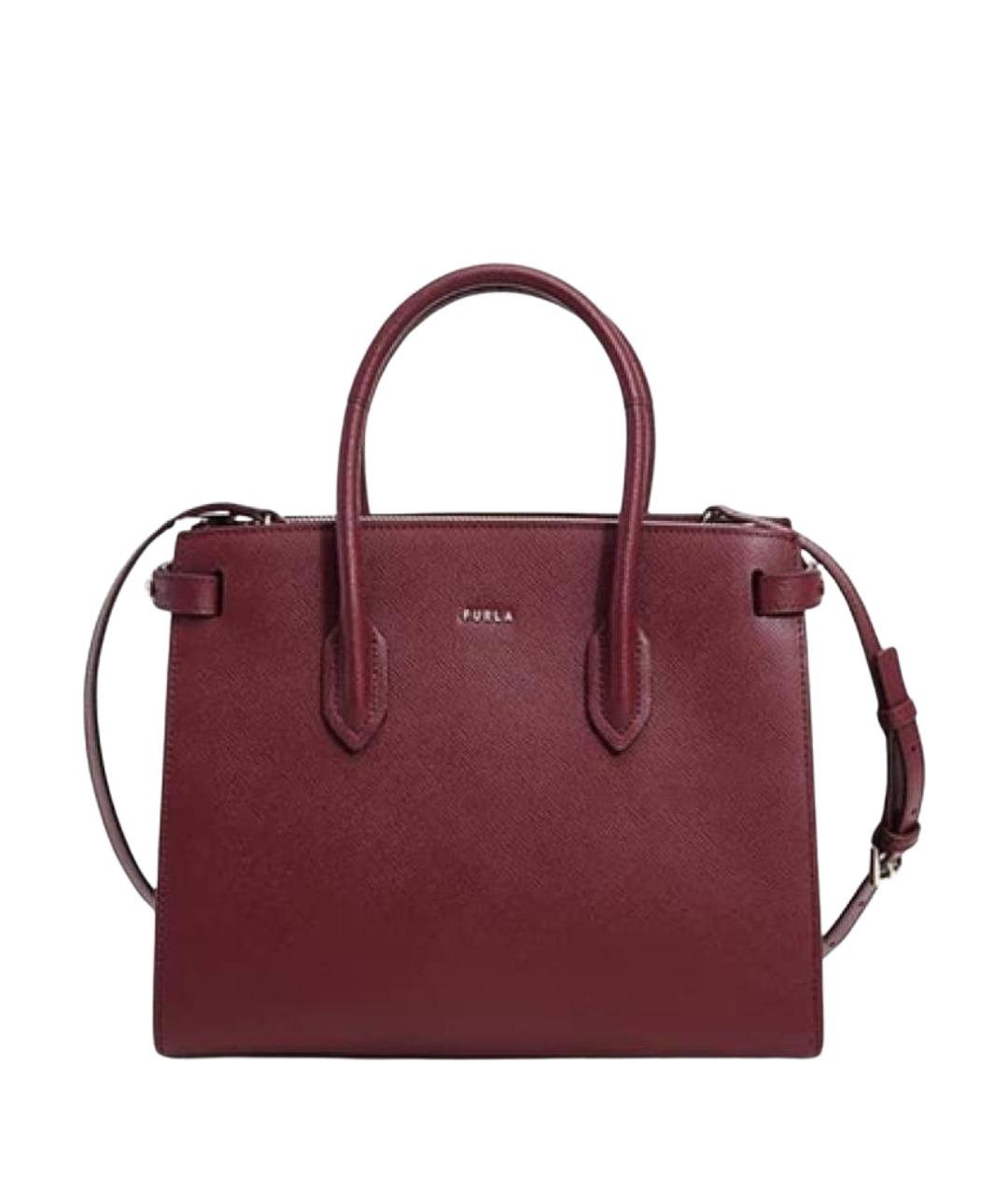 FURLA Бордовая кожаная сумка с короткими ручками, фото 1
