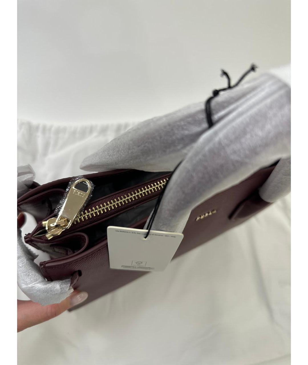 FURLA Бордовая кожаная сумка с короткими ручками, фото 7