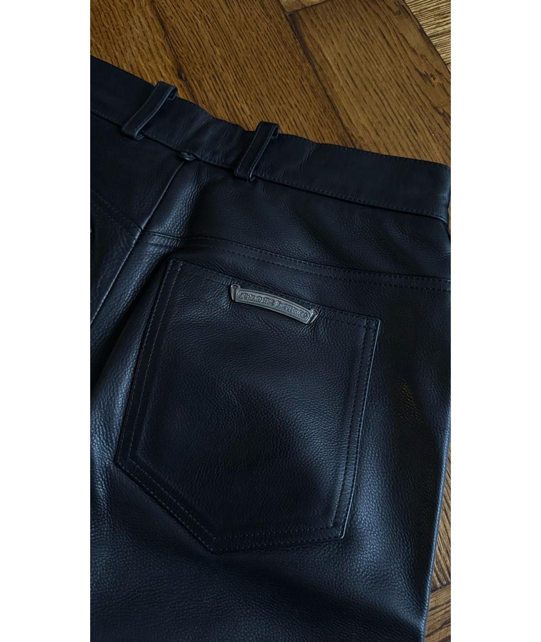 CHROME HEARTS Черные кожаные прямые брюки, фото 6