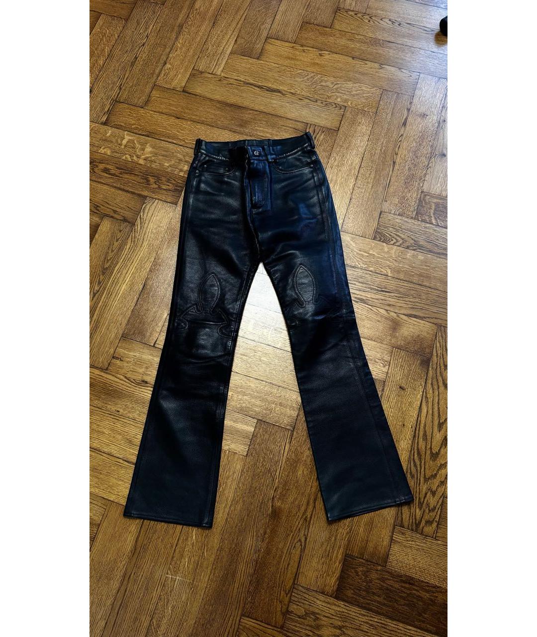 CHROME HEARTS Черные кожаные прямые брюки, фото 8