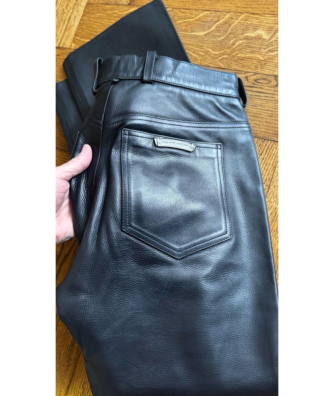 CHROME HEARTS Черные кожаные прямые брюки, фото 2