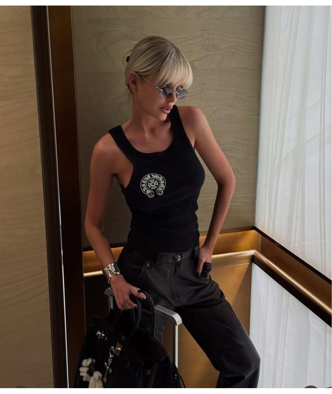 CHROME HEARTS Черные кожаные прямые брюки, фото 5