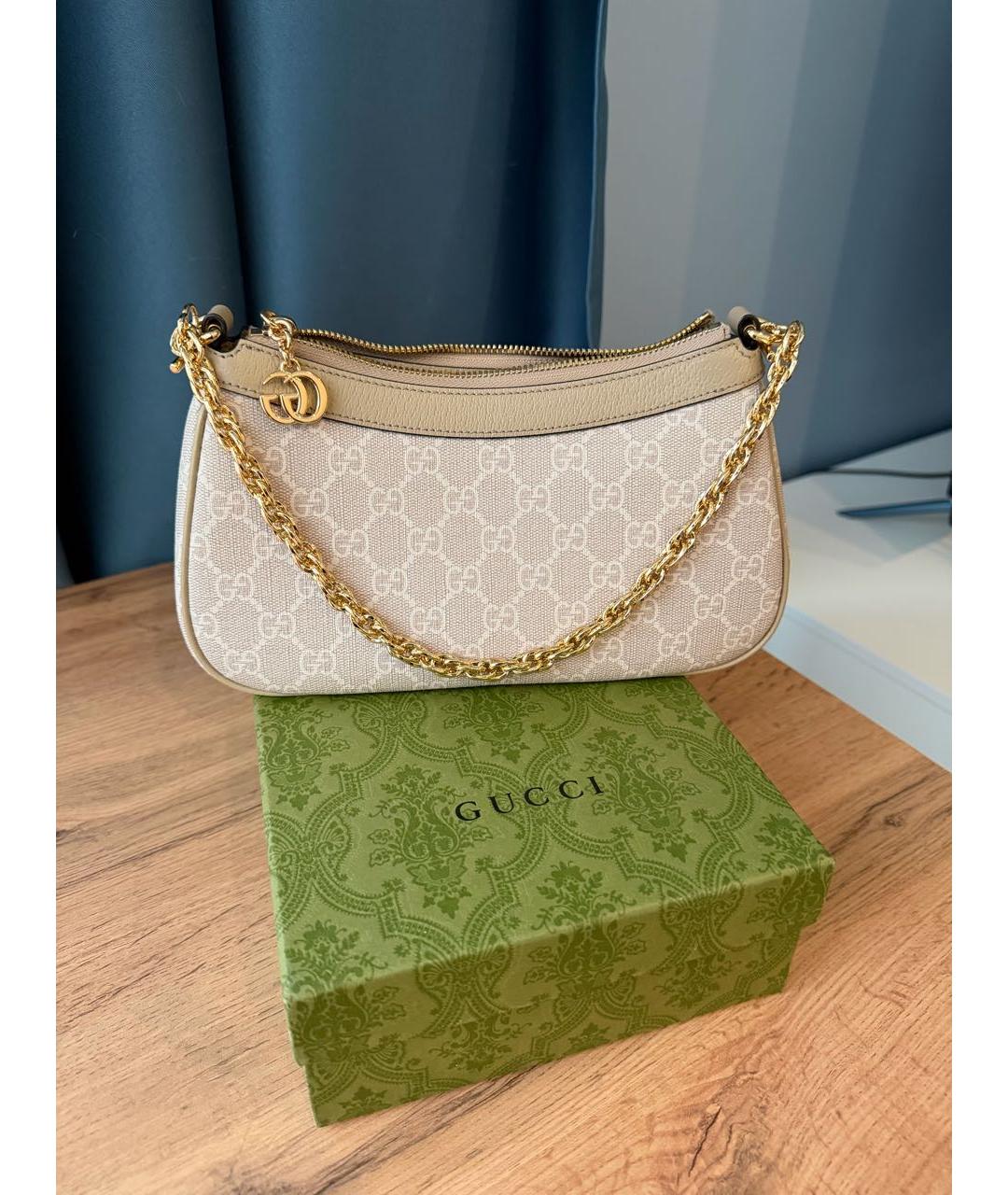 GUCCI Бежевая кожаная сумка через плечо, фото 5